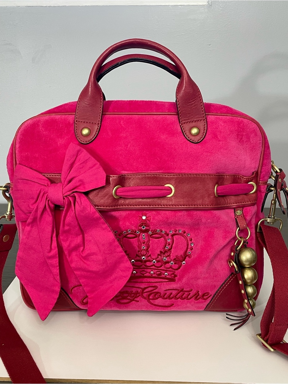 Juicy Couture Y2K Hot Pink Velour Bow Satchel Bag